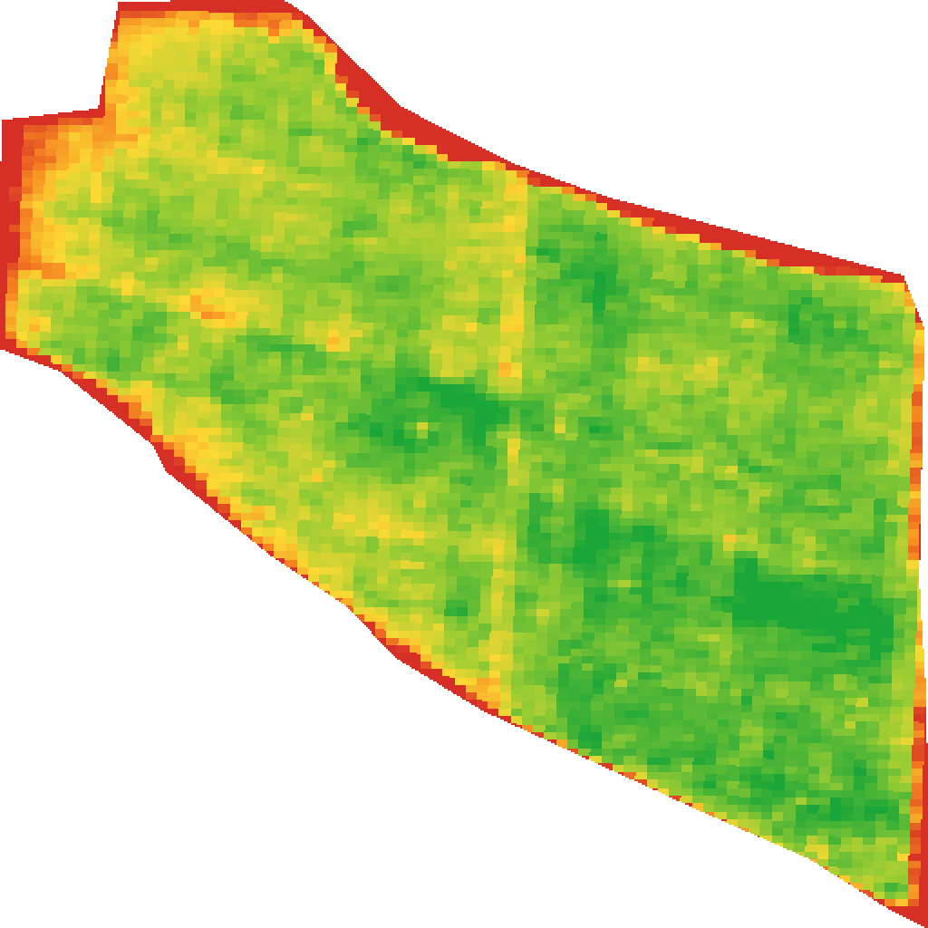 Example crop-health map of Demo Farm's North Block: mostly green, with yellow and red along its edges